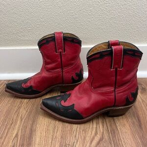 Red/Black Leather Boulet Boots